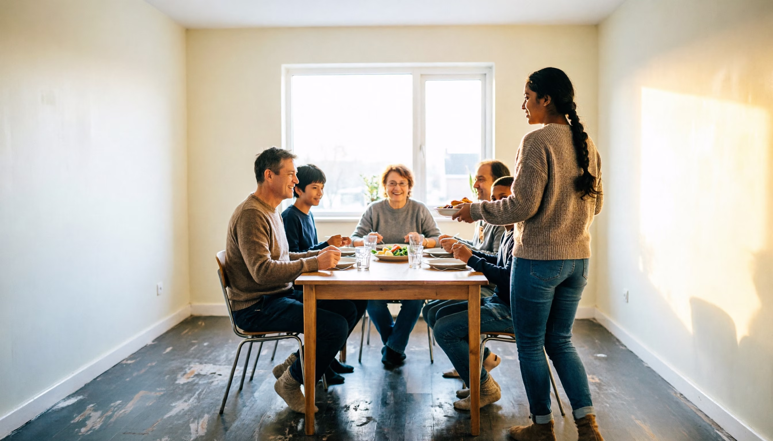 Influencer tax explained: a family sitting down to a shared meal in a Dutch front room on a winter afternoon
