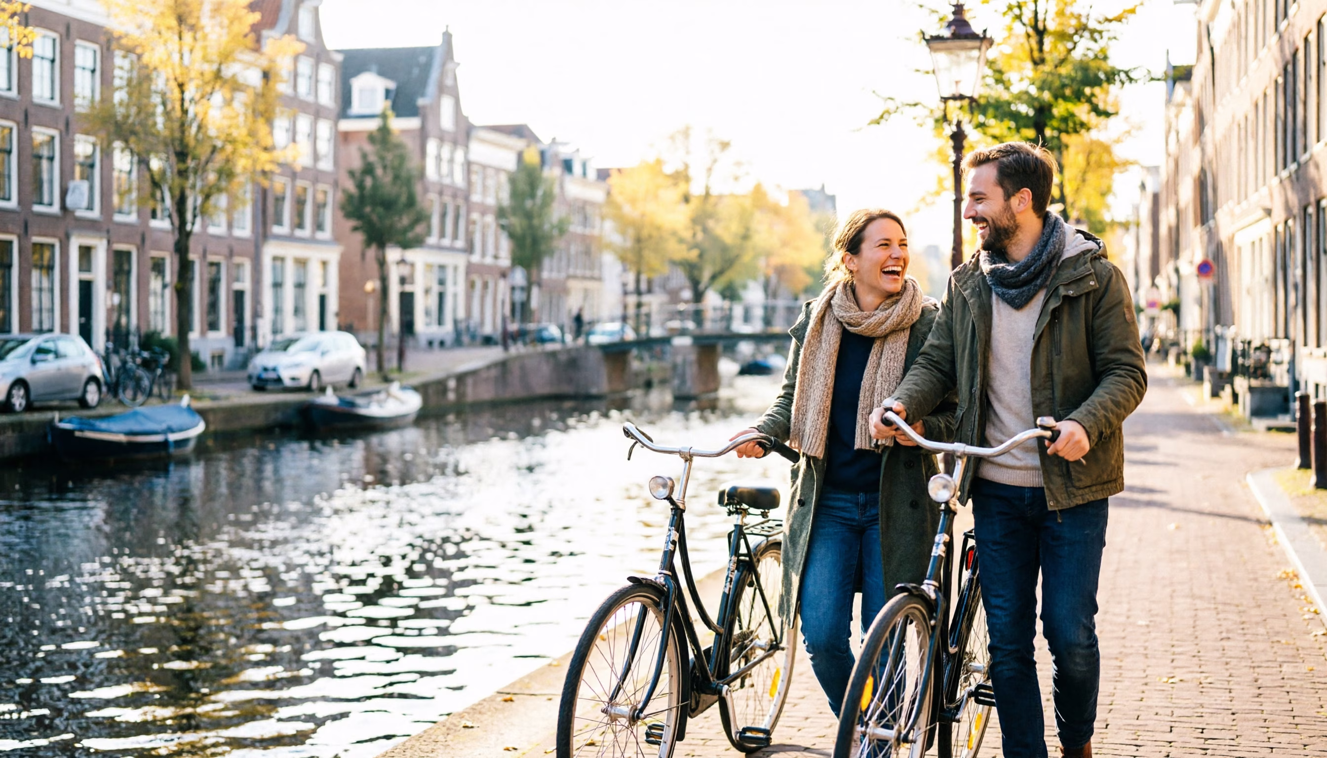 A relaxed international couple settling into life in a Dutch city